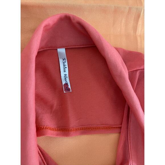 Women RECKLESS HEARTS Open Front Tunic XL Sleeveless Collared Open Back Orange - Picture 7 of 8